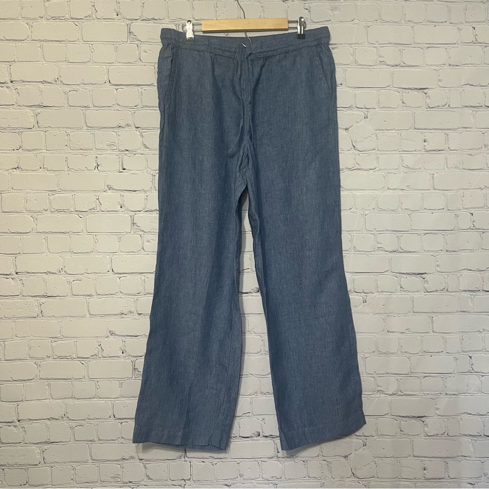 Charter Club 100% Linen Straight Leg Pants Sz Large Pull-on Elastic Waist Beach - Picture 3 of 8